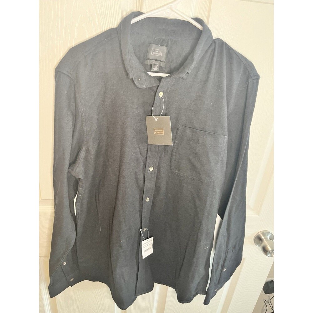 Men's 14TH & UNION NORDSTROM Black Flannel Shirt Large NEW NWT Trim Fit